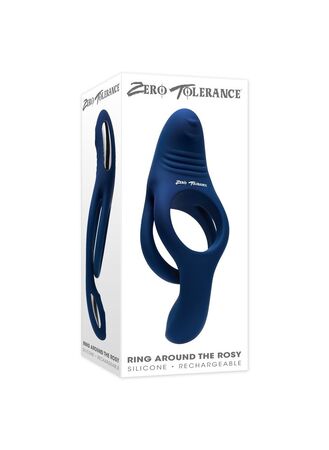 Синее эрекционное виброкольцо с двойным подхватом мошонки Ring Around The Rosy
